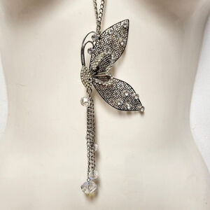 Filigree Butterfly Pendant Necklace with Aurora Borealis colourful Rhinestones